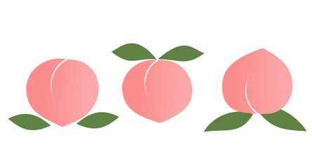 Pink peach with green leaf icon sign isolated on white background vector.