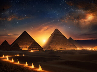 pyramids at sunset  pyramids of giza - obrazy, fototapety, plakaty