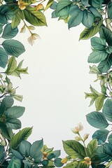 Fototapeta premium A white background with A border botanical book, Water colour of plants Frame in the border