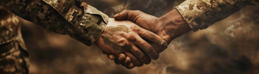 A unique representation of soldiers from the American military coming together in solidarity, hand in hand - obrazy, fototapety, plakaty