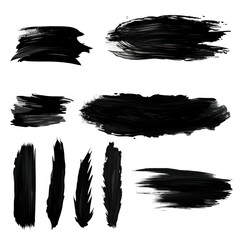 set of black realistic brush strokes on white background.