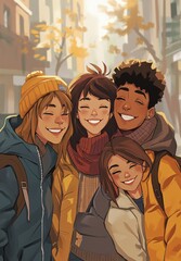 people using mobile phones, taking selfie, social media concept, friendship
