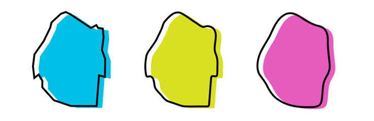 Fototapeta premium Eswatini country black outline and colored country silhouettes in three different levels of smoothness. Simplified maps. Vector icons isolated on white background.