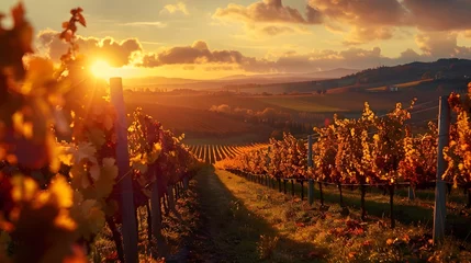  Vineyards at sunset in autumn harvest. Ripe grapes in fall.  © Ziyan