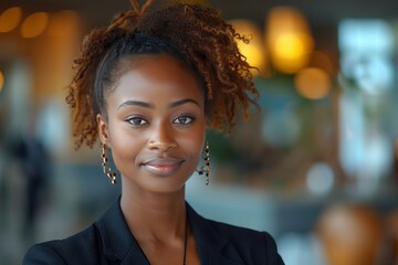 Obraz premium Beautiful African American business woman wearing a business suit, headshot portrait, business, career, success, entrepreneur, diversity, workplace 
