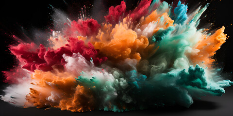 Vibrant Holi Colors on Black Background. "Colorful Holi Powder Against Dark Background