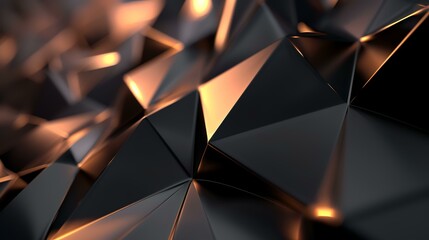 3d rendering of abstract black background with golden lights. Futuristic polygonal design.