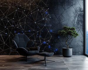 Combine a futuristic net design with a modern zero theme for a unique visual composition