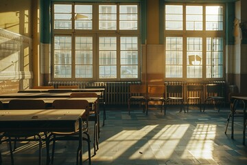 Fototapeta premium Abandoned Classroom A Glimpse into the Past Generative AI