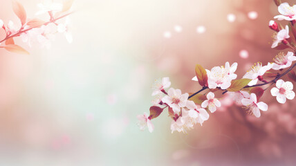 Fototapeta premium Cherry blossom branch in spring. Bokeh background.