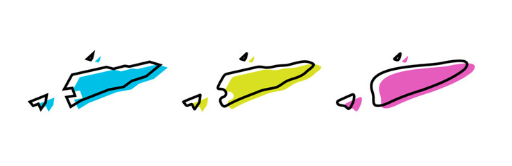 East Timor country black outline and colored country silhouettes in three different levels of smoothness. Simplified maps. Vector icons isolated on white background.