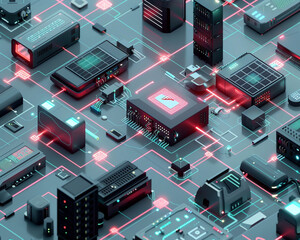 Fototapeta premium Design a detailed 3D animation featuring an array of network devices in a visually captivating manner