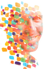 A paintography smiling man's portrait in double exposure - 745091992