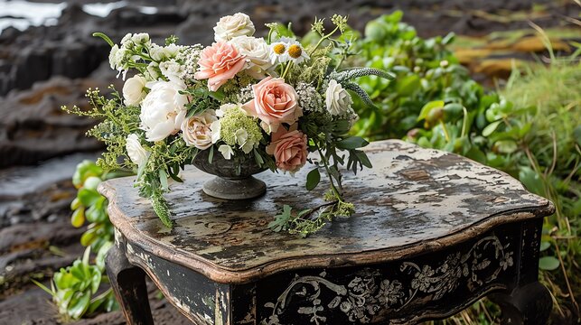 Elegant Floral Arrangement on Vintage Table