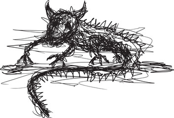 black scribbles depicting ghost black dragon figures illustration