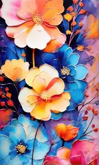 Colorful abstract floral background with bright flowers