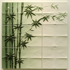 Tile Design: Japanese Zen Minimalistic Bamboo, Square Background, Hand Edited Generative AI