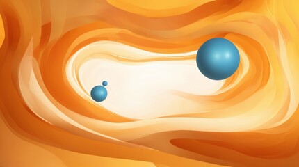 Zesty orange curves encasing blue globes set against luminosity 