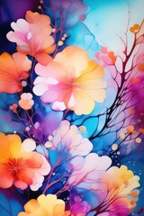 Abstract floral background with watercolor blots and splashes