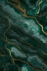 Abstract art featuring emerald and gold hues inspired by marble or agate patterns 