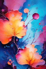 Abstract floral background with watercolor blots and splashes