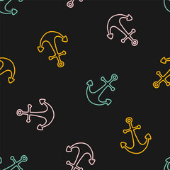 Seamless pattern with colorful anchors and black background