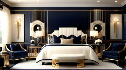 Elegant Reverie: Modern Elegance Meets Cozy Comfort in a Deep Blue Haven