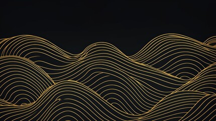 Fototapeta na wymiar Beaming golden lines bringing wave patterns on dark surface 