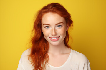 Young pretty Redhead girl over colorful background
