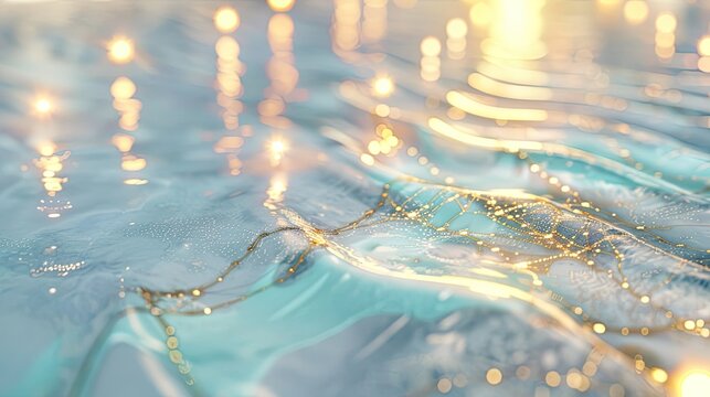 light tiffany blue water flowing in the water with lights in the background, in the style of intricately mapped worlds, light tiffany blue and light beige, global imagery