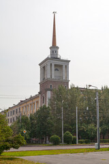 Building with a turret at the corner of Karl Marx street and Robespierre street in Krasnoyarsk