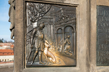   relief at John of Nepomuk Statue at Charles Bridge in Prague, Czech Republic
