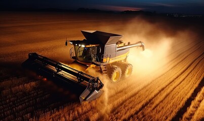 A Harvesting Machine Collecting Ripe Grain in a Vast Agricultural Field