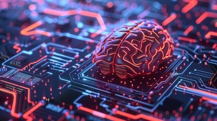 brain on cpu circuit board - obrazy, fototapety, plakaty