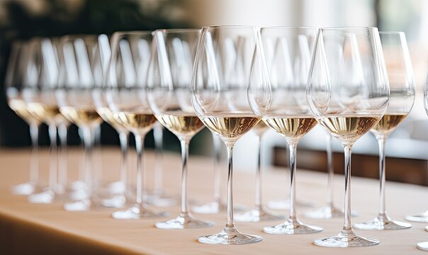 A Symphony of Elegance: A Mesmerizing Display of Wine Glasses on a Table