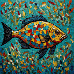 modern colorful abstract oil painting of fish , artist collection of animal painting for decoration and interior, canvas art, abstract. wall art	, mosaic art
