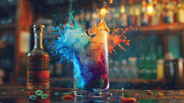 Abstract composition of colorful paint smoke with short drink, Generative AI