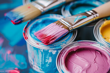 Brushes choosing colors for paint walls