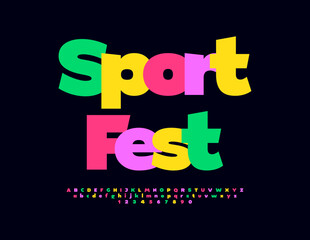Vector trendy flyer Sport Fest. Bright Colorful Font. Modern Alphabet Letters and Numbers set.