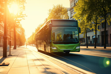 Obraz premium Electric bus. hybrid bus. Clean energy concept of e-bus