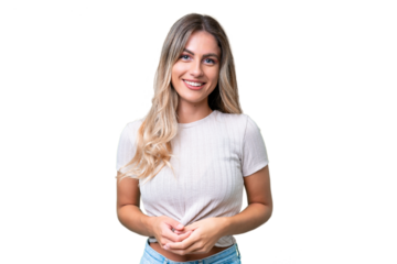 Young Uruguayan woman over isolated background laughing