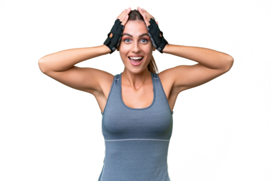 pretty Sport Uruguayan woman over isolated background with surprise expression