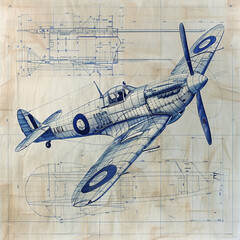 vintage airplane drawing