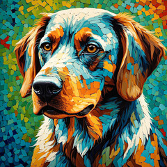 modern colorful abstract oil painting of dog , artist collection of animal painting for decoration and interior, canvas art, abstract. wall art	, mosaic art