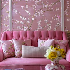 pink roses on a sofa