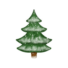 Cute watercolor Christmas tree isolated white