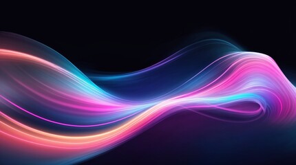 Glittering digital waves gleam with vibrant pink and blue shades on a dim canvas 