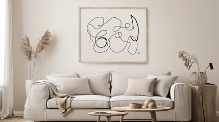 art poster, doodle art with black sharpie, minimalistic art, light beige background