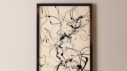 art poster, doodle art with black sharpie, minimalistic art, light beige background