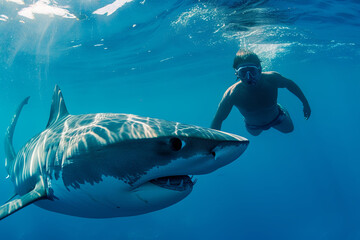 Native swimmer and tiger shark Before the attack